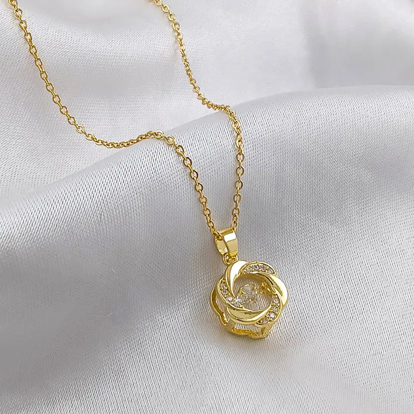 Golden Swirl Diamond Pendant Necklace