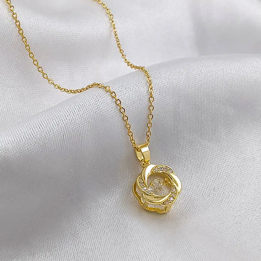 Golden Swirl Diamond Pendant Necklace